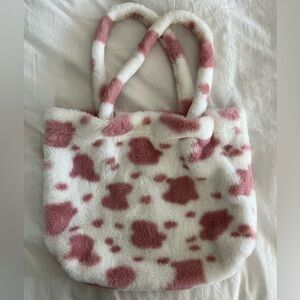 Pink and White Faux Fur Tote Bag